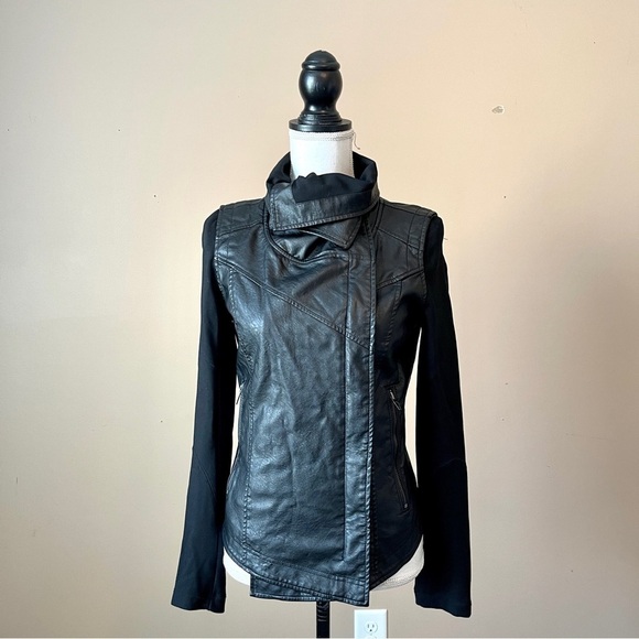 BLANK NYC | Black Faux Leather Mixed Media Moto Jacket Sz XS - Picture 1 of 12